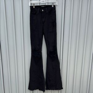 GJG Denim Black Flare Bell Bottom Jeans Distressed Ripped Western Boho Rodeo 3